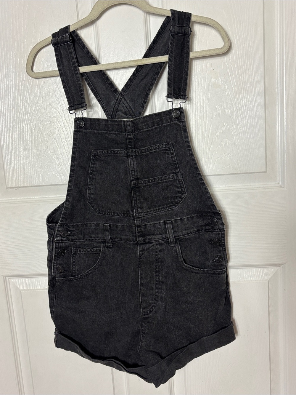 Free People We the Free black denim shorts overalls size Small cuffed hem fall